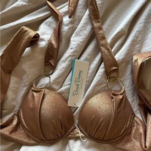 NWT Beach Bunny Brown/Gold Push Up Bikini Top